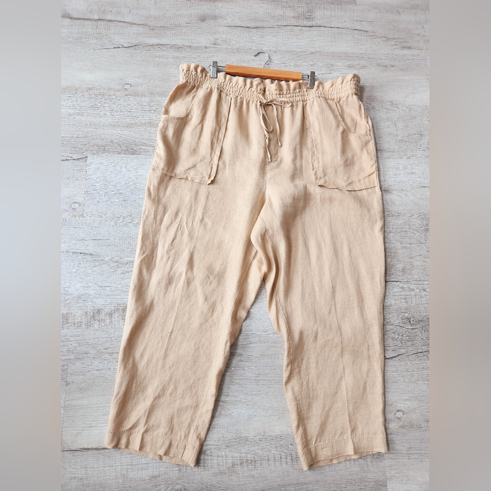 Lauren Ralph Lauren Black Label  Tan Linen Drawstring Crop Pants 20W